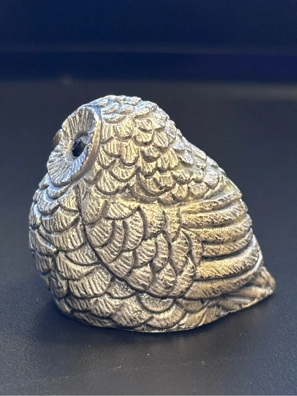 Vintage Peltro Italy Pewter Owl Figurine with Black Glass Eyes